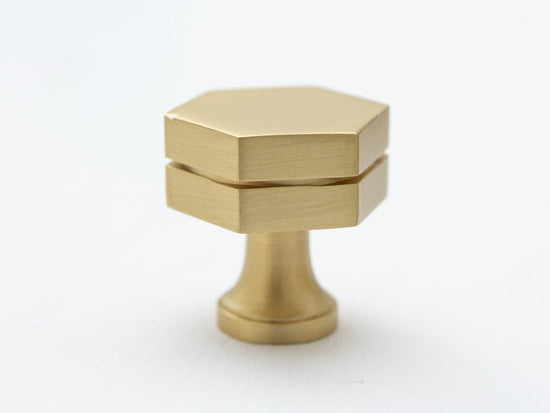 Brass hexagonal knob with a cut at centre - Brass bee