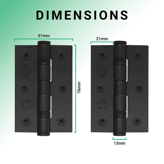 Black Fire Door Hinges  - 3 Inch/76mm - Grade 7 Ball Bearing - Sold as a Pair - Brass bee