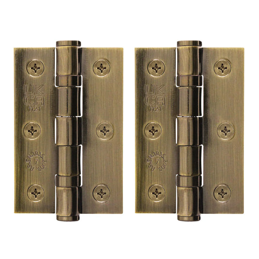 Antique Brass Fire Door Hinges  - 3 Inch/76mm - Grade 7 Ball Bearing - Sold as a Pair - Brass bee