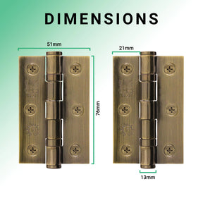 Antique Brass Fire Door Hinges  - 3 Inch/76mm - Grade 7 Ball Bearing - Sold as a Pair - Brass bee