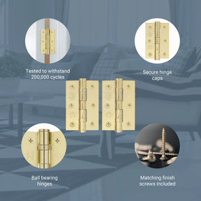 Satin Brass Fire Door Hinges  - 3 Inch/76mm - Grade 7 Ball Bearing - Sold as a Pair - Brass bee