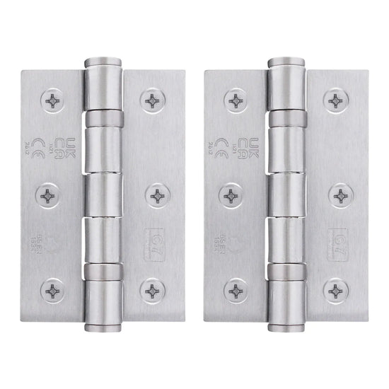Satin Chrome Fire Door Hinges  - 3 Inch/76mm - Grade 7 Ball Bearing - Sold as a Pair - Brass bee