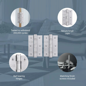Satin Chrome Fire Door Hinges  - 3 Inch/76mm - Grade 7 Ball Bearing - Sold as a Pair - Brass bee