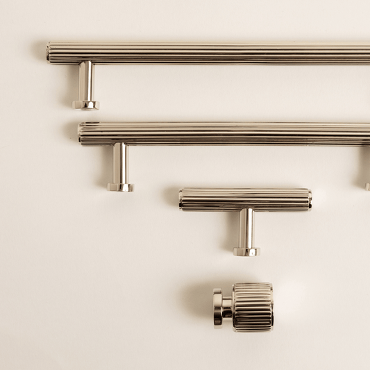 Solid Brass Staright Knurled Kitchen Pull Handles & Knobs - Polished Nickel Finish
