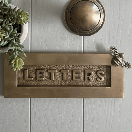 Brass bee Letterplate - Antique Brass