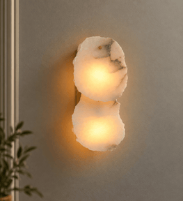 Alabaster Double Wall Light – Antique Brass - Brass bee