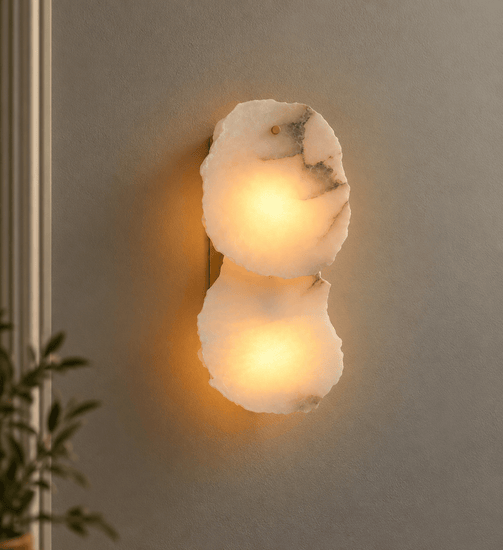 Alabaster Double Wall Light – Antique Brass - Brass bee