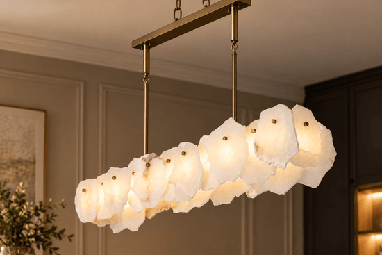 Alabaster Linear Pendant Light – Solid Brass, Antique Brass Finish - Brass bee