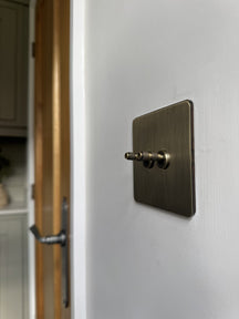 Foundry Series Knurled Toggle Switches and Sockets – Antique Brass - Brass bee