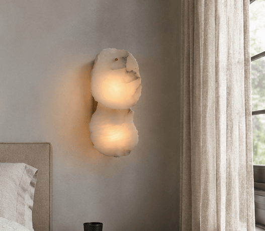Alabaster Double Wall Light – Antique Brass