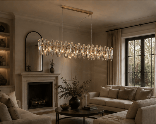 Ellipse Crystal Linear Pendant Light – Antique Brass Finish