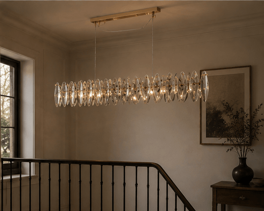Ellipse Crystal Linear Pendant Light – Antique Brass Finish