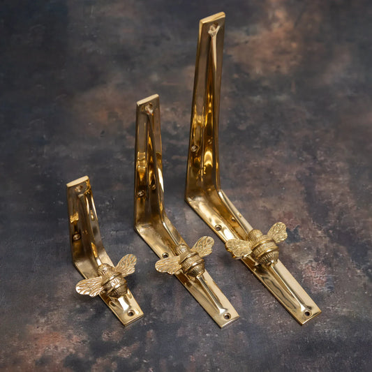 Polished Brass Bee Shelf Brackets - Heavy Duty Solid Brass - Brass bee