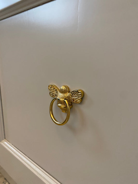 Brass Bee Ring Pull Cabinet Handle - Brass Finish - Brass bee