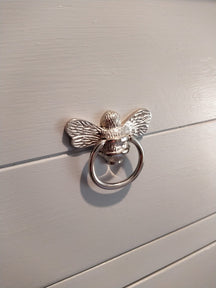 Brass Bee Ring Pull Cabinet Handle - Nickel Finish - Brass bee