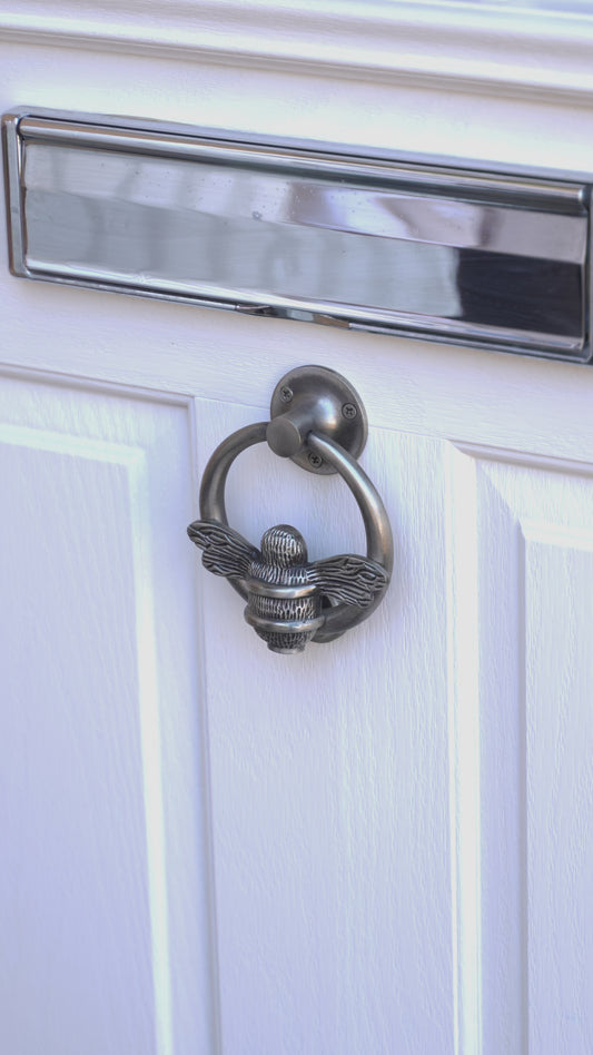 Brass Bumble Bee Ring Door Knocker - Pewter Finish