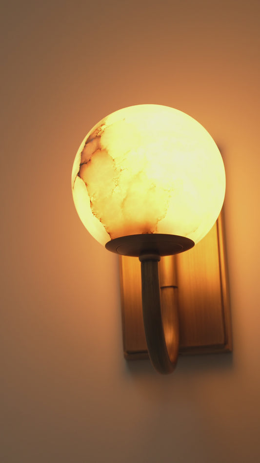 Alabaster Globe Wall Light – Solid Brass Wall Sconce - Satin Brass