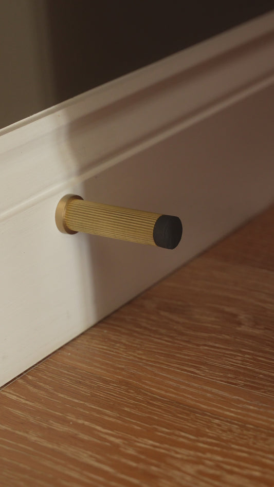 Straight Knurled Door Stop - Satin Brass - Solid Brass
