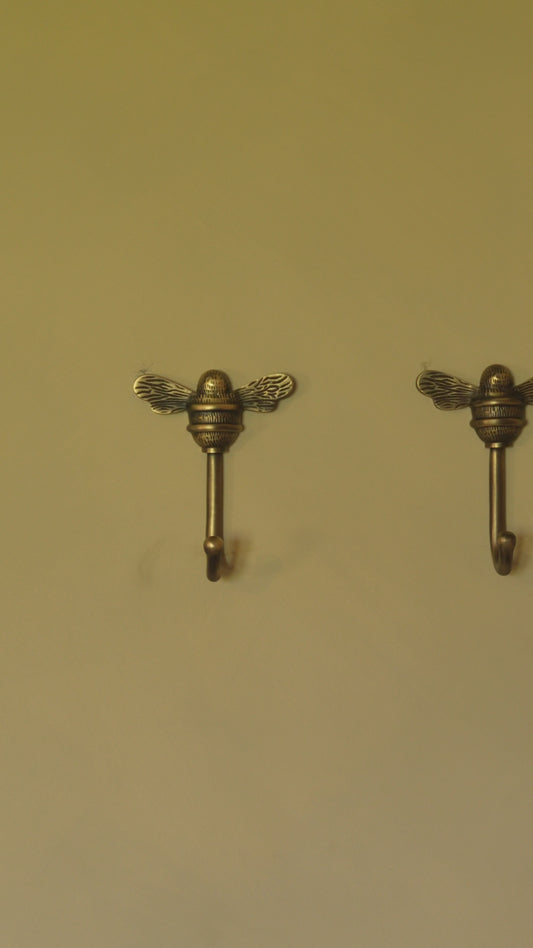 Solid Brass bee Coat Hook - Antique Brass Finish