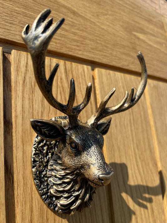 Stag Door Knocker - Heritage Finish - Brass bee