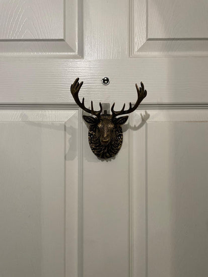 Stag Door Knocker - Heritage Finish - Brass bee