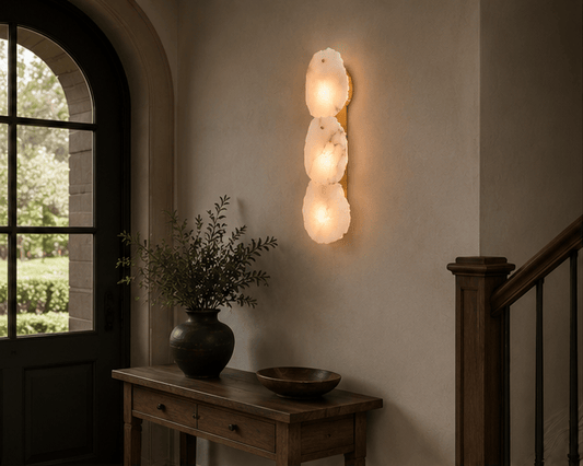 Triple Alabaster Wall Light – Solid Brass, Antique Brass Finish