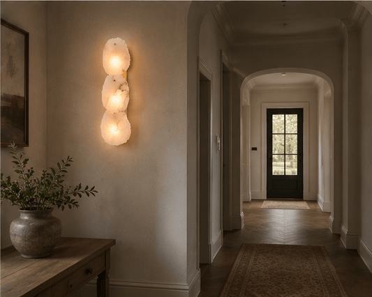 Triple Alabaster Wall Light – Solid Brass, Antique Brass Finish