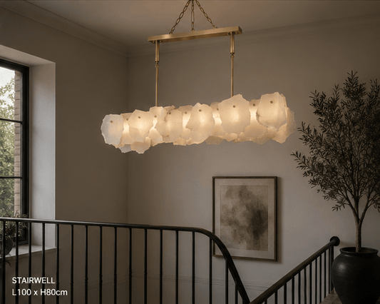 Alabaster Linear Pendant Light – Solid Brass, Antique Brass Finish