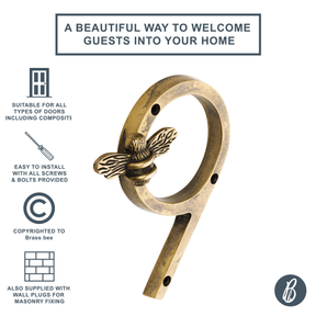 Brass bee Premium House Numbers with Bee in Heritage Finish 0-9 - Brass bee