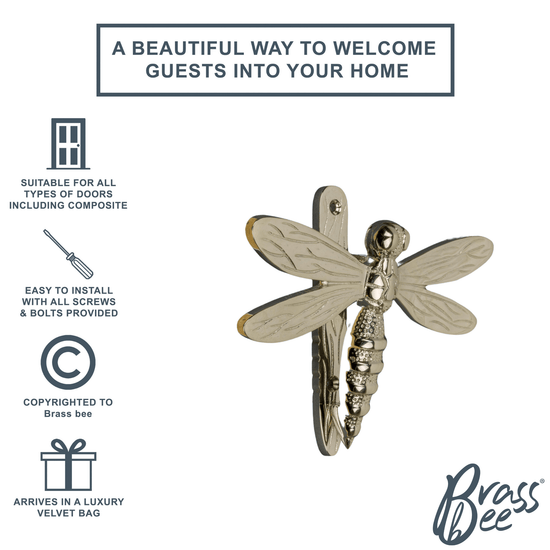 Brass Dragonfly Door Knocker - Nickel Finish - Brass bee