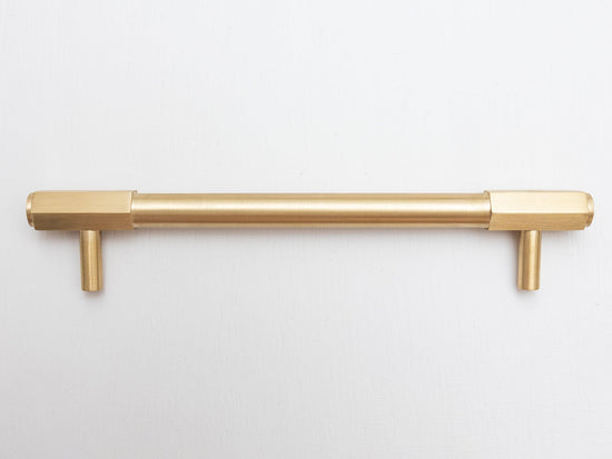 Solid Brass Kitchen Pull Handles with Hexagonal Ends - Satin Brass - Brass bee