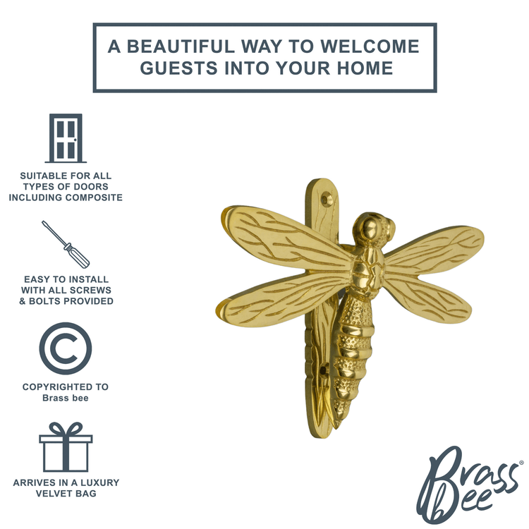 Brass Dragonfly Door Knocker - Brass Finish - Brass bee