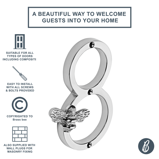 Brass bee Premium House Numbers with Bee in Nickel Finish 0-9 - Brass bee