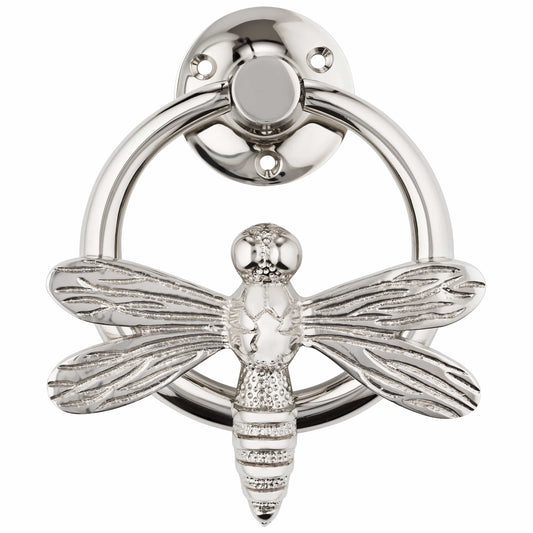 Brass Dragonfly Door Knocker with Ring - Nickel Finish - Brass bee