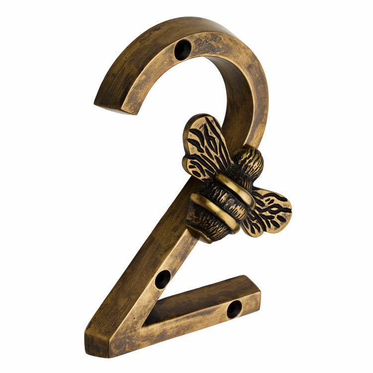 Brass bee Premium House Numbers with Bee in Heritage Finish 0-9 - 4 Inch Pre-order (1-2 weeks) - Brass bee