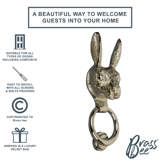 Brass Hare Door Knocker - Nickel Finish - Brass bee