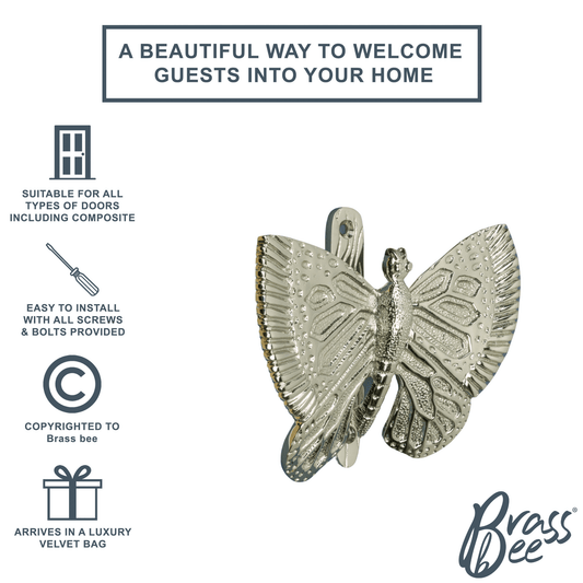 Brass Butterfly Door Knocker - Nickel Finish - Brass bee