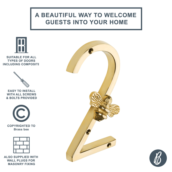 Brass bee Premium House Numbers with Bee in Brass Finish 0-9 - Brass bee