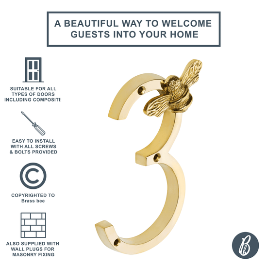 Brass bee Premium House Numbers with Bee in Brass Finish 0-9 - Brass bee