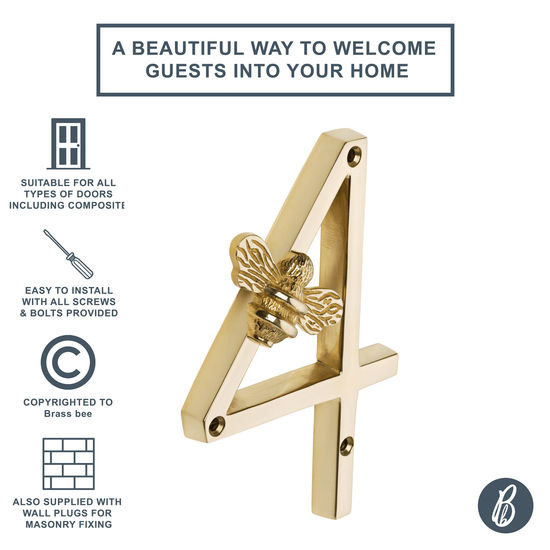 Brass bee Premium House Numbers with Bee in Brass Finish 0-9 - Brass bee