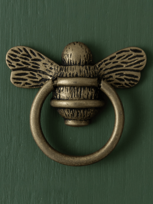 Brass Bee Ring Pull Cabinet Handle - Heritage Finish - Brass bee
