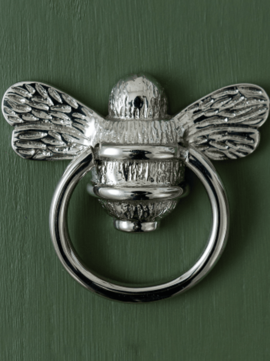 Brass Bee Ring Pull Cabinet Handle - Nickel Finish - Brass bee