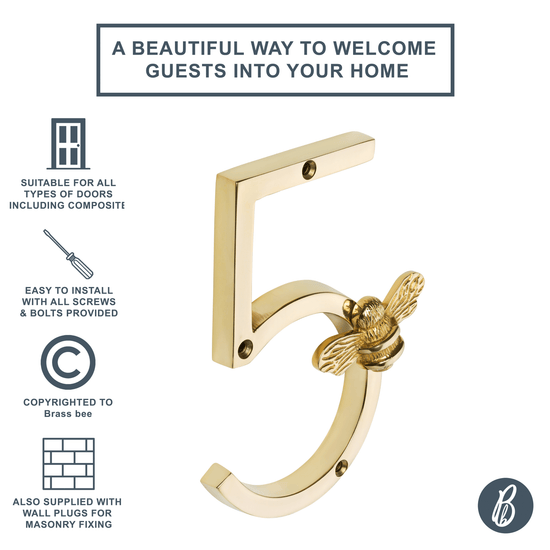 Brass bee Premium House Numbers with Bee in Brass Finish 0-9 - Brass bee