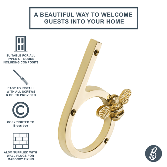 Brass bee Premium House Numbers with Bee in Brass Finish 0-9 - Brass bee