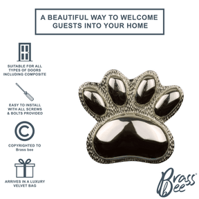 Brass Dog/Cat PAW Door Knocker - Nickel Finish - Brass bee