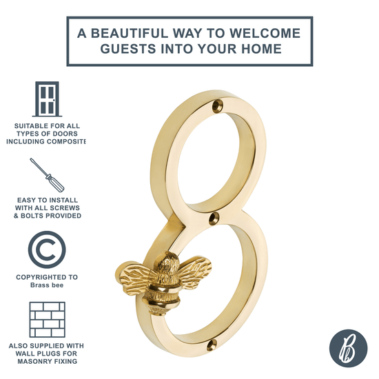 Brass bee Premium House Numbers with Bee in Brass Finish 0-9 - Brass bee