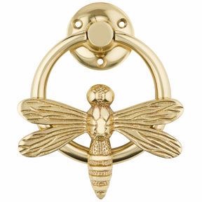 Brass Dragonfly Door Knocker with Ring - Brass Finish - Brass bee