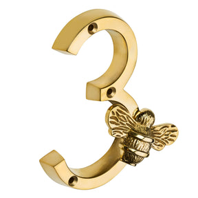 Brass bee Premium House Numbers with Bee in Brass Finish 0-9 - 4 Inch Pre-order (1-2 weeks) - Brass bee