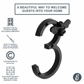 Brass bee Premium House Numbers with Bee in Black Finish 0-9 - Brass bee