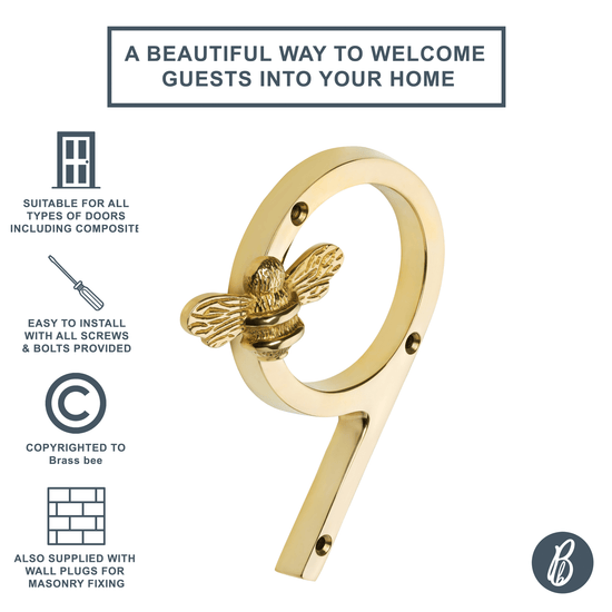 Brass bee Premium House Numbers with Bee in Brass Finish 0-9 - Brass bee